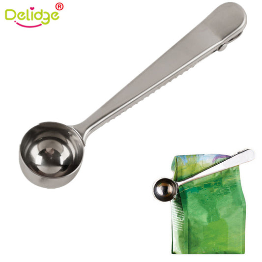 Delidge 1 pc Coffee Scoop With Clip Multifunction Stainless Steel Coffee Tea Measuring Scoop 1 Cup Ground Coffee Measuring Spoon