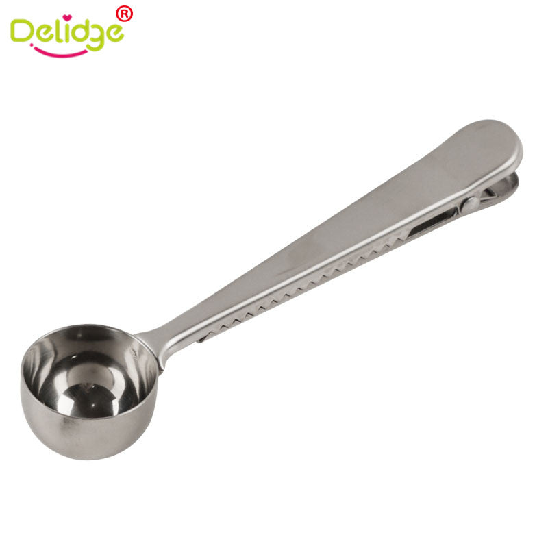 Delidge 1 pc Coffee Scoop With Clip Multifunction Stainless Steel Coffee Tea Measuring Scoop 1 Cup Ground Coffee Measuring Spoon