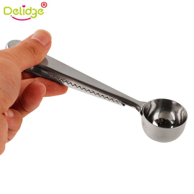 Delidge 1 pc Coffee Scoop With Clip Multifunction Stainless Steel Coffee Tea Measuring Scoop 1 Cup Ground Coffee Measuring Spoon