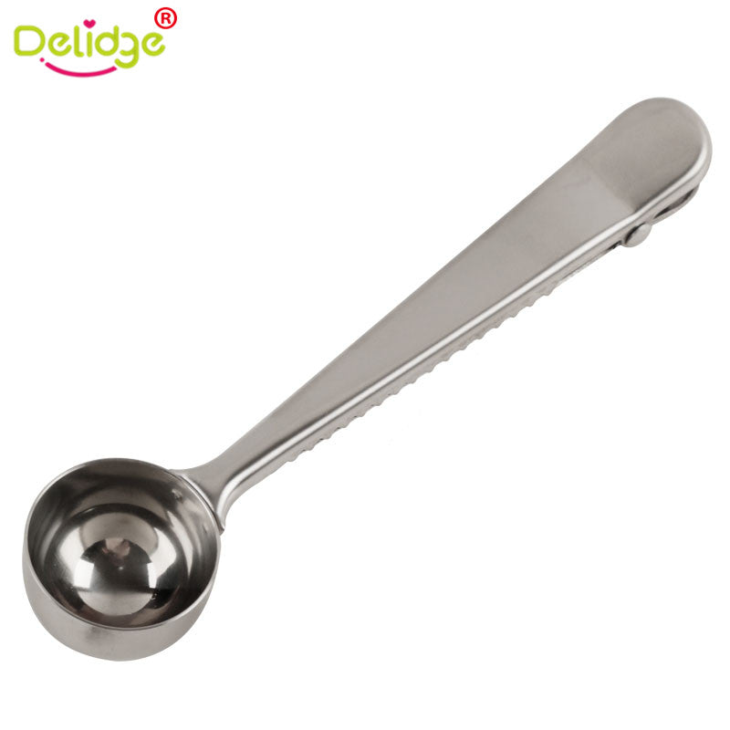 Delidge 1 pc Coffee Scoop With Clip Multifunction Stainless Steel Coffee Tea Measuring Scoop 1 Cup Ground Coffee Measuring Spoon