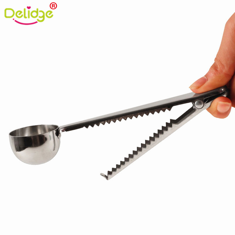 Delidge 1 pc Coffee Scoop With Clip Multifunction Stainless Steel Coffee Tea Measuring Scoop 1 Cup Ground Coffee Measuring Spoon