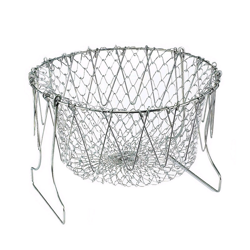 Stainless Steel Expandable Fry Chef Basket Kitchen Colander Magic Mesh Basket Strainer Net Cooking Steam Rinse Strain Basket