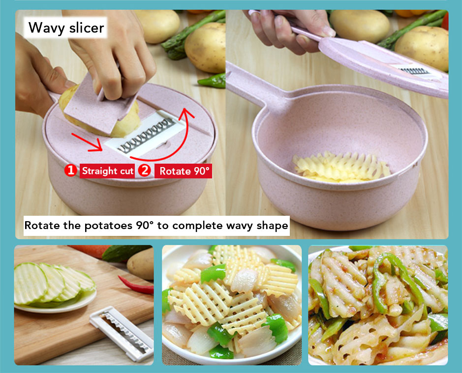 Mandoline Slicer Vegetable Slicer Potato Peeler Carrot Onion Grater with Strainer Vegetable Cutter 8 in 1 Kitchen Accessories